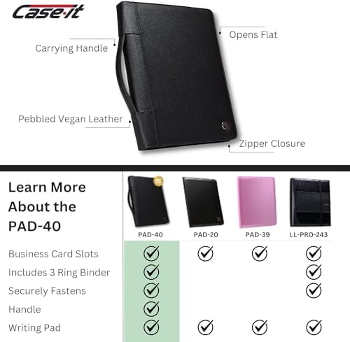 Case-it Zipper Padfolio | Letter Size | 3-Ring Binder | PAD-40 Black - Image 4