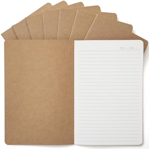 8 Pack Kraft Notebooks Bulk A5, 60 Pages Lined Ruled Journals, 8.3x5.5 In by Foliom