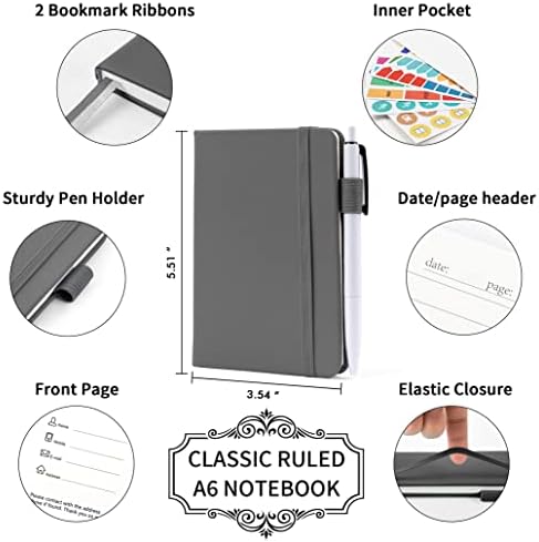 feela 15 Pack Pocket Small Notebooks Bulk, Mini Cute Notepads Hardcover College Ruled Lined Journals with Pen Holder for School Business Memos, with 15 Black Pens, 3.5”x 5.5”, A6, Gray - Image 2