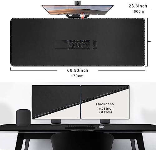 CENNBIE Leather Desk Mat, 66.9" x 23.6" Desk Mat on top of desks (Black) - Image 2