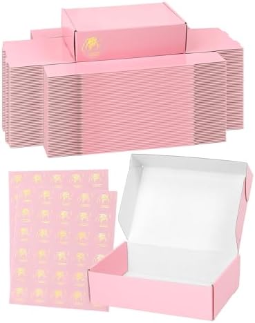 50 Pack Shipping Boxes 7x5x2 in, Cute Pink Corrugated Cardboard Boxes, Mailer Packaging Boxes for Small Business Gift Literature Shipping by TryDrem