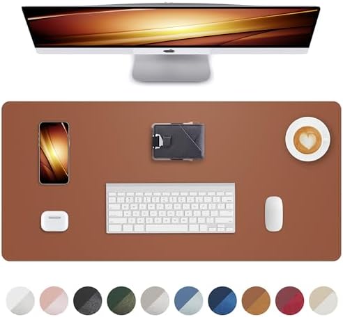 Leather Mouse Pad & Desk Blotter Mat - Non-Slip PU Laptop Desk Pad, Waterproof Writing Pad for Office & Home (Brown, 36" x 17") by AFIING