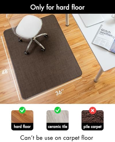 BARoyal Office Chair Mat for Hardwood Floor Under Desk Computer Rolling Chair Mat for Wood/Tile Floor Non-Slip Heavy Duty Desk Rug PVC Plastic Hard Floor Protector 36" x 48"(Coffee) - Image 3