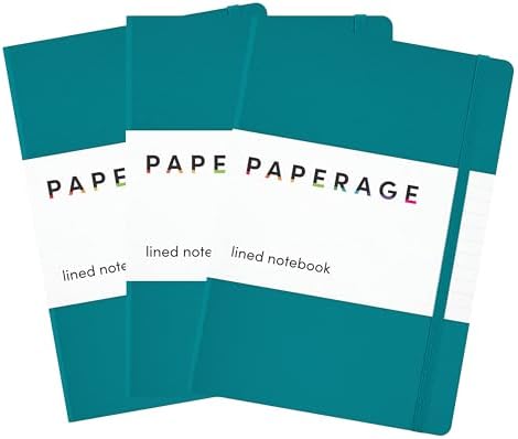 PAPERAGE Lined Journal Notebook, 3 Pack, (Turquoise), 160 Pages, Medium 5.6 in x 8 in - 100 GSM Thick Paper – Hardcover Journaling Notebook for Work, School & Note Taking by PAPERAGE