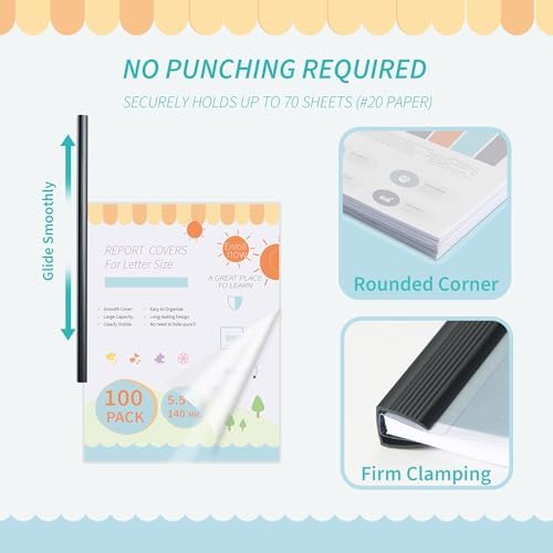 Binditek Clear Report Covers with Sliding Bars, 70 Sheet Capacity, 100 Pack - Image 5