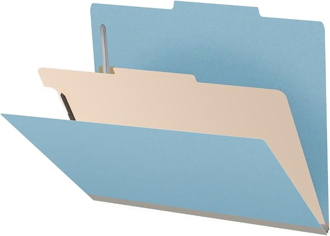 25 Pt. Pressboard Classification Folders, 2/5 Cut ROC Top Tab, Letter Size, 1 Divider, Light Blue (Box of 10) by Ecom+Folders