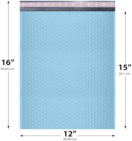 Light Blue Bubble Mailers 12x15, Self Seal Poly Padded Envelopes, 100 Pack - Image 2