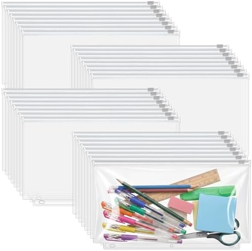 Gilprop 100 Pcs Clear Binder Zipper Pouches 3 Rings PVC Waterproof Loose Leaf Bags Letter Size Binder Pockets 11.5 x 6.7'' Fill Folders Document Organizer for Office Supplies Filling Storage by Gilprop