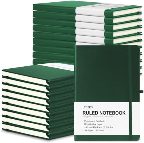 20 Pack Journals for Writing College Ruled Notebooks Journal in Bulk, Hardcover Notebooks (200Pages) for Note Talking, Lined Bullet Journals for Home School Office, 5.7"x8.4", Dark Green by LYDTICK