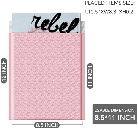 GSSUSA Light Pink Bubble Mailers 8.5x12" 500 Pack Padded Envelopes - Image 2