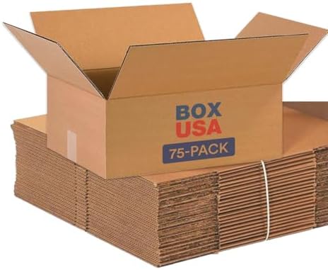 BOX USA 16 x 12 x 6 Corrugated Cardboard Boxes, Flat 16"L x 12"W x 6"H, Pack of 75 | Shipping, Packaging, Moving, Storage Box for Home or Business, Strong Wholesale Bulk Boxes by BOXUSA