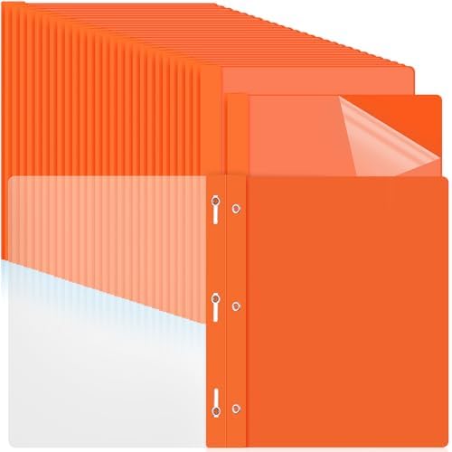 Feifeiya 48 Pack Plastic Report Covers with 3 Prongs Presentation Folders Bulk, 100 Sheet Capacity, Clear Front Report Covers for Presentation Document Paper School Office Supplies (Orange) by Feifeiya