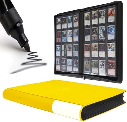 Premium Card Binder 16 Pocket - Fits 1600 Cards，4X4 Ringless Card Album with Sleeves for Trading Cards & Sports Cards（Model C，Golden Yellow） by DDACCKIT