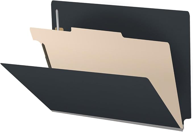 Pressboard Classification Folders, Full Cut End Tab, Letter Size, 1 Divider, Black (Box of 10) by Ecom+Folders