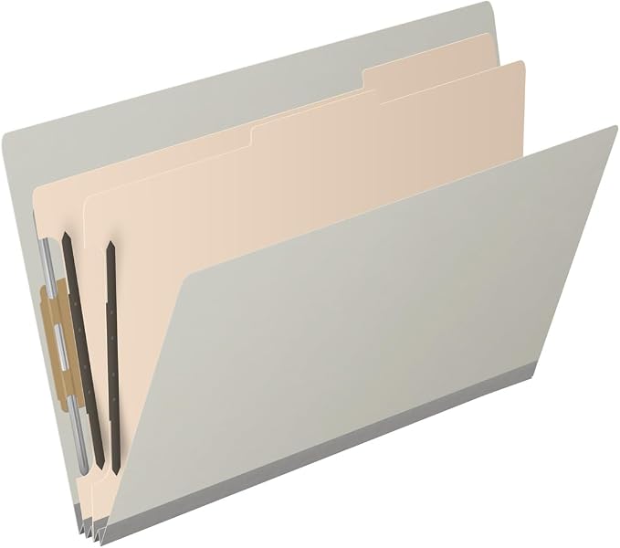 Ecom Folders End Tab Pressboard Classification Folders | Legal Size 25 Pt Stock with 2 Dividers and 2" Tyvek Expansion | Medical, Legal & Office Records Organizer | Light Gray, Box of 10 - Image 2