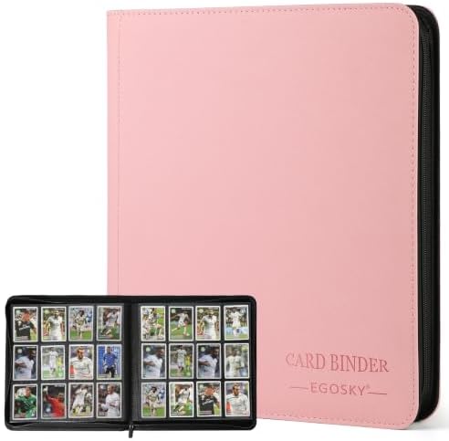 12-Pocket Business Card Binder holds 720 Cards, Premium Diamond Texture PU Leather Name Card Holder Organizer with Zipper, Black Sleeves Side Loading Card Book for Collectors & Office(pink) by CARDBINDER