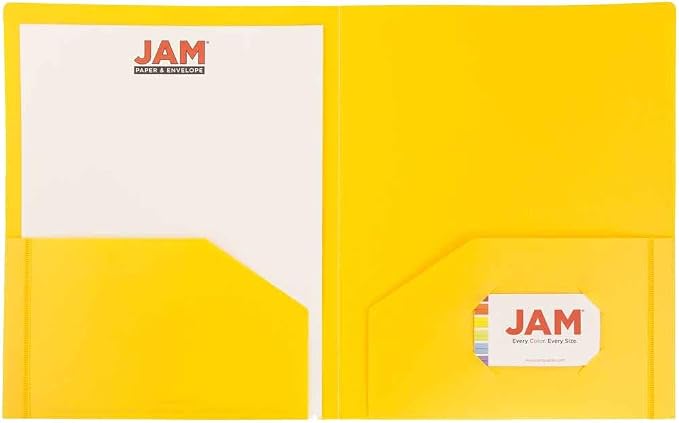 JAM PAPER Heavy Duty Plastic 2 Pocket Extra Tough School Folders - Yellow - Bulk 48/Pack - Image 5