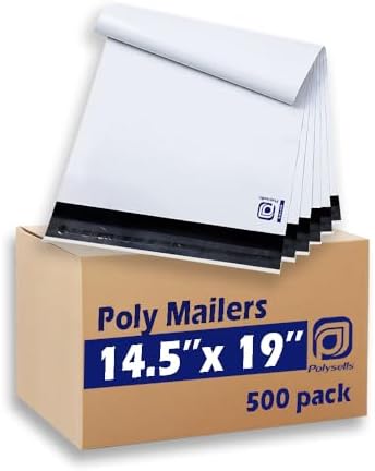 POLYSELLS 500 pcs 14.5x19 Inches White Poly Mailers Shipping Envelopes, Strong Adhesive Sealing, Waterproof, and Tear-resistant Postal Mailing Bags for Clothing, Books, and Accessories by POLYSELLS