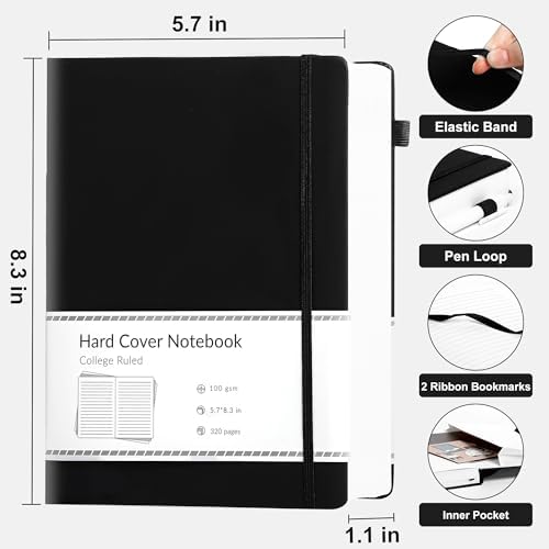 CAGIE Journal Notebook for Women Men Leather Journaling Diary Daily, Black - Image 3
