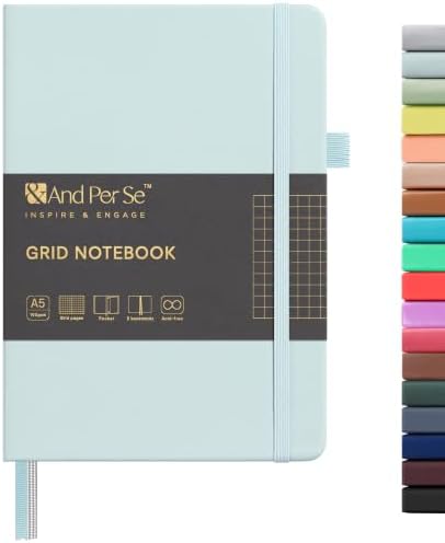 &And Per Se Graph Notebook, 5mm Grid, A5 Hardcover, 160 Pages 100gsm Thick Paper, Grid Journal for Diagrams, Wireframes, CAD Sketches (Cyan) by AndPerSe