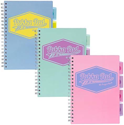 Pukka Pad 5 Subject Spiral Notebook 3-Pack - 200 Pages, 100 Sheets of 80GSM Paper with Repositionable Dividers & Perforated Edges for School & Office Planning & Organization - B5-7 X 10, Pastel by PukkaPad