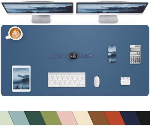 Desk mat Large, Leather Desk Pad Protector,Office Desk Mat,Mouse Pad, Non-Slip Desk Blotter, Laptop Desk Pad, Waterproof Desk Writing Pad for Office&Home (Grey Blue, 48" x 24") by cebowa