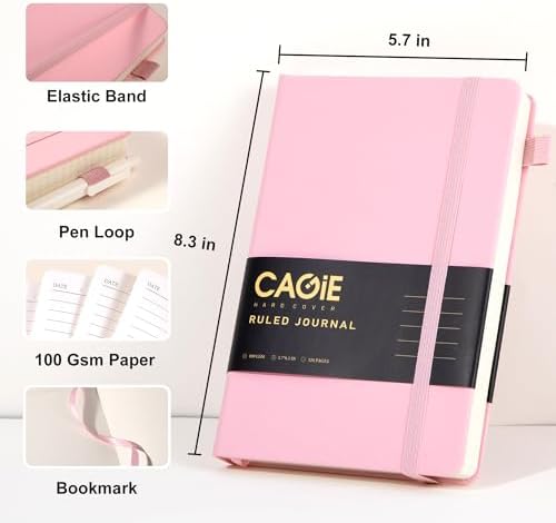 CAGIE Pink Journal Notebook for Women Leather Journaling Diary Daily, A5 - Image 6