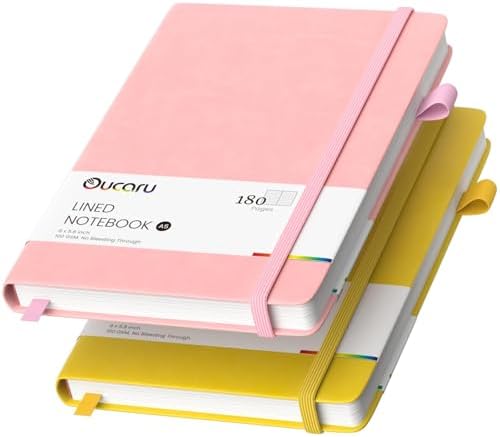 Oucaru 2 Pack A5 Lined Journal Notebook for Writing, 180 Pages by Oucaru