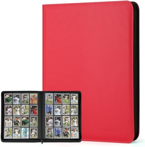 16-Pocket Business Card Binder holds 1024 Cards, Premium Diamond Texture PU Leather Name Card Holder Organizer with Zipper, Black Sleeves Side Loading Card Book for Collectors & Office(red) by CARDBINDER