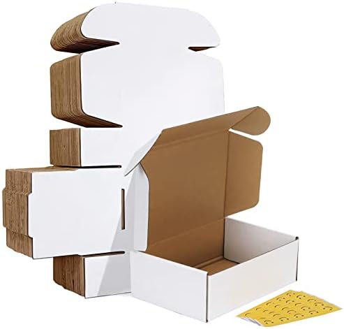 HORLIMER 9x6x3 inches Shipping Boxes Set of 25, White Corrugated Cardboard Box Literature Mailer, 25 Stickers Included by HORLIMER