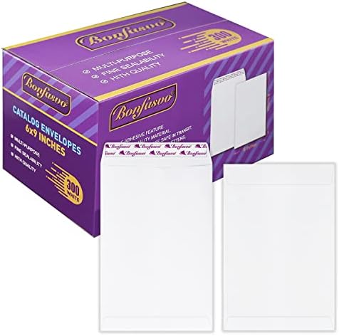 Bonfasvo 300 Pack 6x9 White Catalog Envelopes Peel & Seal Security Mailing Envelopes 120GSM Kraft Paper self Seal Envelopes for Invitations Papers Photos Documents Pictures Papers Files by Bonfasvo