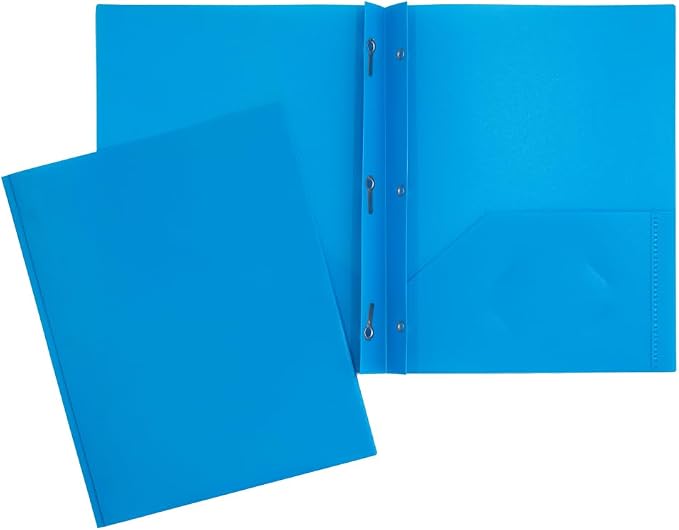 JAM PAPER Plastic Color POP Folders - 2 Pocket Durable Folders with Metal Prongs Fastener Clasps - Blue - 6/Pack by JAMPaper