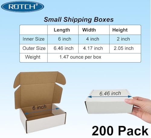 ROTCH 200 Pack 6x4x2'' Small Shipping Boxes White, Cardboard Corrugated Mailers (M642-200-W) - Image 2