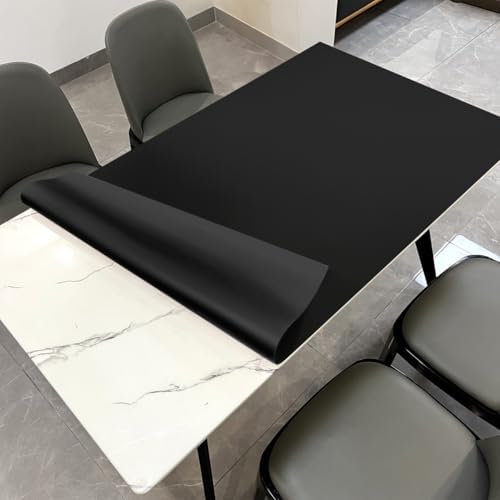 Faux Leather Table Cover,1.8mm Thick,35.4x70.9 Inch Table Protector,Table Protector for Dining Room Table,Table Cover Protector,Coffee Table Protector(Black+Black,35.4x70.9) by Zinkooat