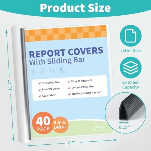 Binditek Clear Report Covers with Sliding Bars, 25 Sheet Capacity, 40 Pack - Image 2