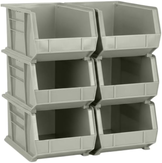 15" x 8" x 7" (6 Pack) Plastic Stackable Storage Bin, Gray/Brown by HudsonExchange