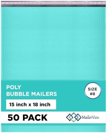 Teal Bubble Mailers 15x18, Self Seal Poly Padded Envelopes #8, 50 Pack by MAILERVIEW