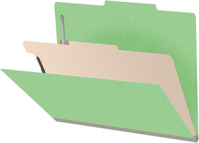 Heavy Duty End Tab Color Folders, 2/5 Cut ROC Top Tab, Letter Size, 1 Divider, Green (Box of 10) by Ecom+Folders