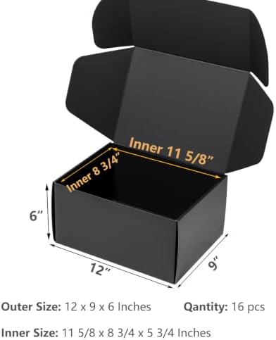 Timirog Black Shipping Boxes 12x9x6 Inches 16 Pack Corrugated Cardboard - Image 2