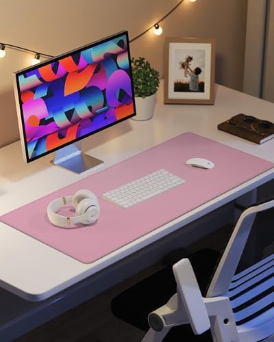 AFIING Leather Desk Pad Protector, Large Mouse Pad, Non-Slip Waterproof PU Leather Desk Mat, Desk Blotter Cover for Office and Home (Pink, 36" x 17") - Image 6
