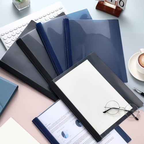 Feifeiya 48 Pack Plastic Report Covers with 3 Prongs Presentation Folders Bulk, 100 Sheet Capacity, Clear Front Report Covers for Presentation Document Paper School Office Supplies (Blue,Black) - Image 6