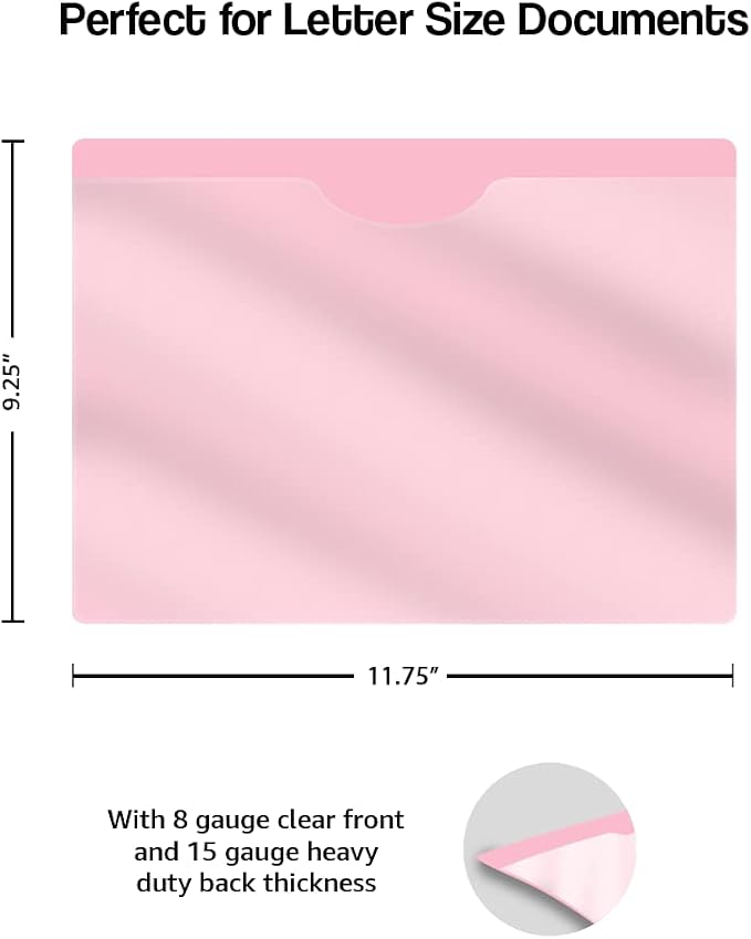 Pink Plastic Folders with Closed Sides, Doctor Stuff, Letter Size, Clear Front Top Loading Job Jacket, Documents Holder for Office, High School and Medical Files, Pack of 50 - Image 2