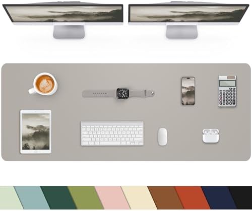 Leather Desk Pad & Protector, Large Mouse Pad & Blotter, Non-Slip PU Leather Desk Cover Mat, Light Grey, 48" x 17" by cebowa