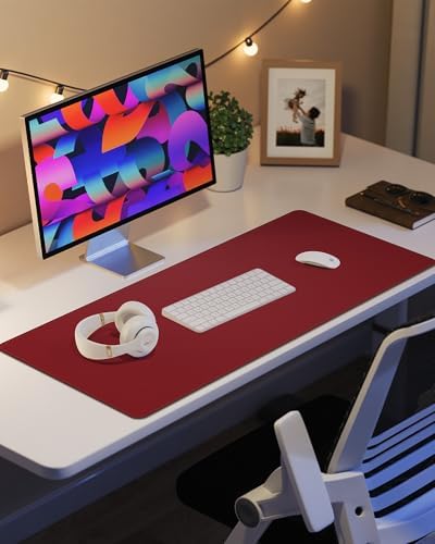 PU Leather Desk Pad Protector - 36"x17" Large Non-Slip Desk Mat, Waterproof Office Desk Blotter for Keyboard & Mouse, Premium Workstation Cover for Home & Office (Red) - Image 6