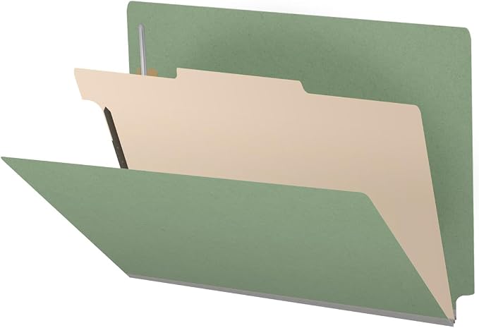 Pressboard Classification Folders, Full Cut End Tab, Letter Size, 1 Divider, Green (Box of 10) by Ecom+Folders