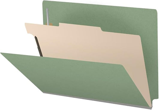 Pressboard Classification Folders, Full Cut End Tab, Letter Size, 1 Divider, Green (Box of 10) by Ecom+Folders