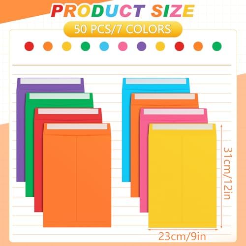 50 Pcs 9'' x 12'' Catalog Envelopes Self Adhesive 32lb Manila Envelopes Kraft Peel & Seal for Secure Mailing Storage Organizing for Office Business Home(Colorful) - Image 2