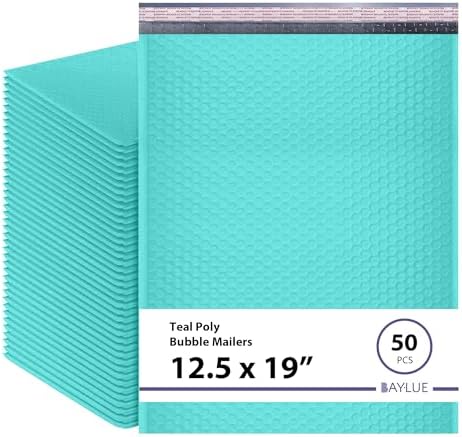 Aqua Teal Bubble Mailers 12.5x19, Poly Padded Envelopes #6, 50 Pack by BAYLUE