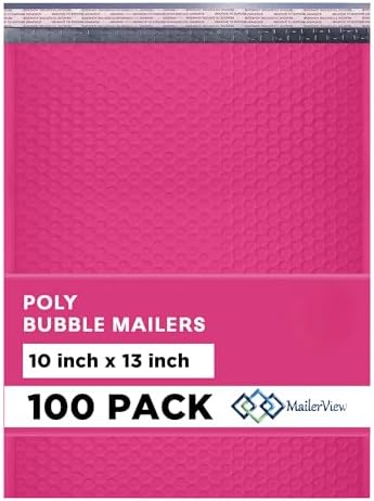 Hot Pink Bubble Mailers 10x13, Self Seal Poly Padded Envelopes, 100 Pack by MAILERVIEW