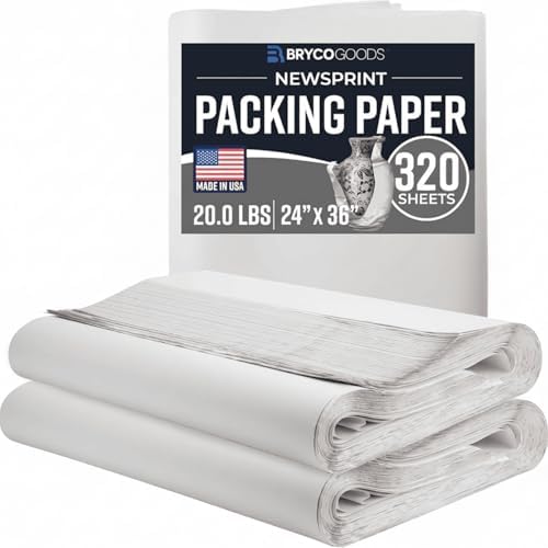 Bryco Goods 24" x 36" Newsprint Packing Paper Sheets for Moving | 320 Sheets | 20lb | Made in USA | Newspaper Paper | Must Have in Your Shipping Supplies by BrycoGoods